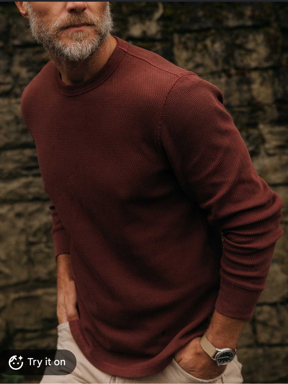 taylor stitch The Organic Cotton thermal Crew neck in Burgundy Waffle sz xl